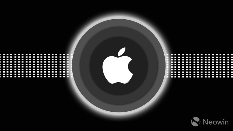 Apple logo against a black background and grey circles