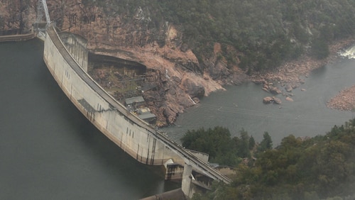 A dam photographed from above.