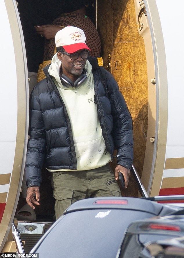 Chris Rock (pictured) touched down in Melbourne on Wednesday after playing a sold out show on the Gold Coast