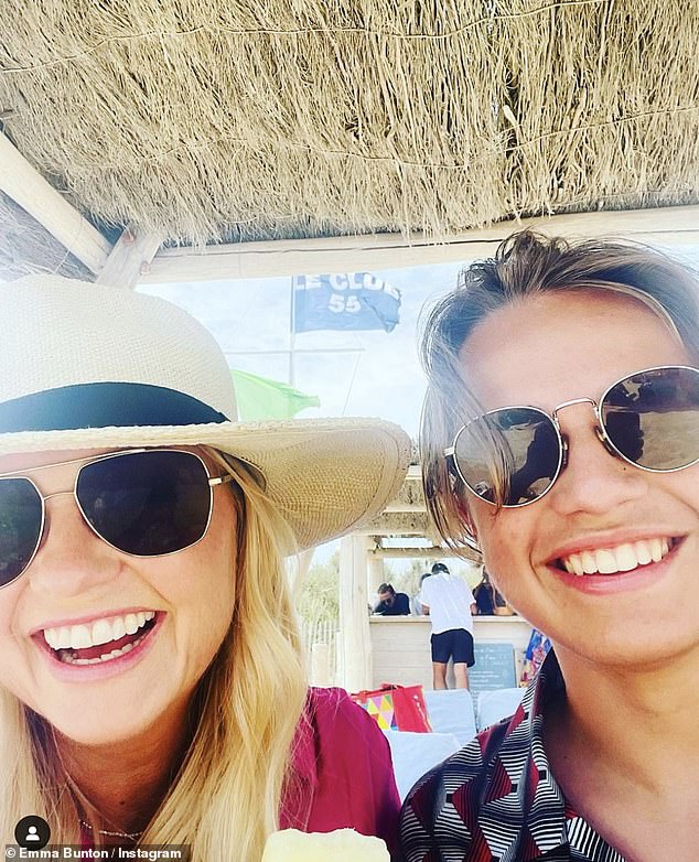Sweet: Emma Bunton looked every inch the doting mother on Thursday as she shared a beaming selfie with her son Beau