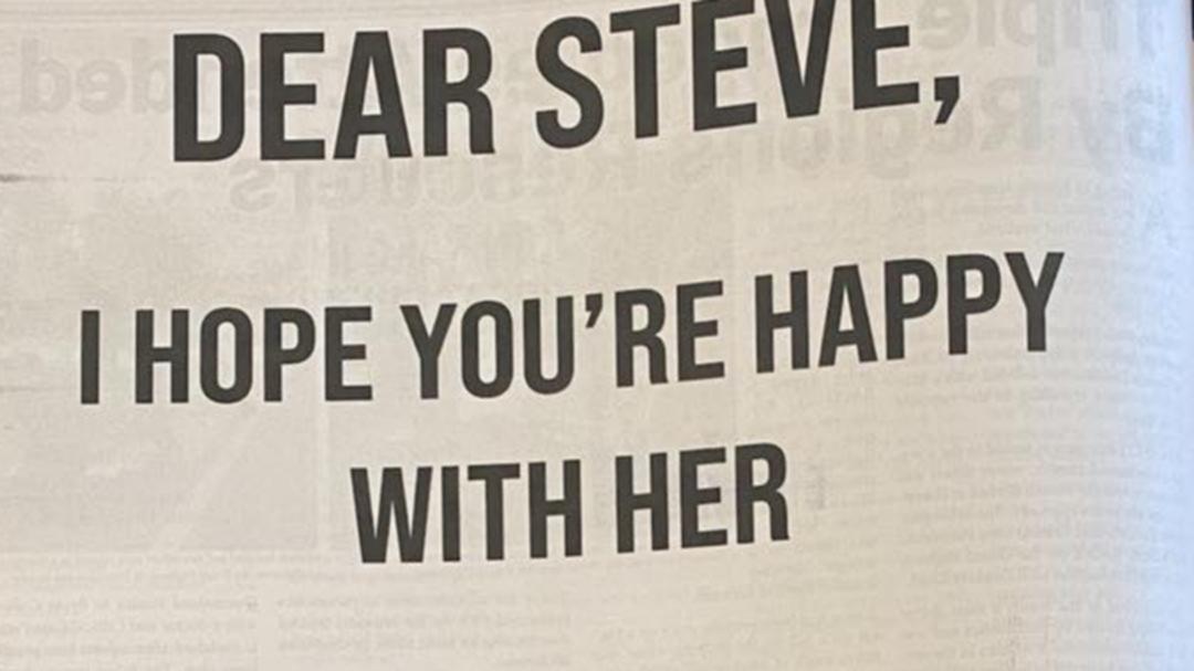 'I hope you're happy': Scorned lover Jenny takes down cheating ex Steve in brutal newspaper advertisement