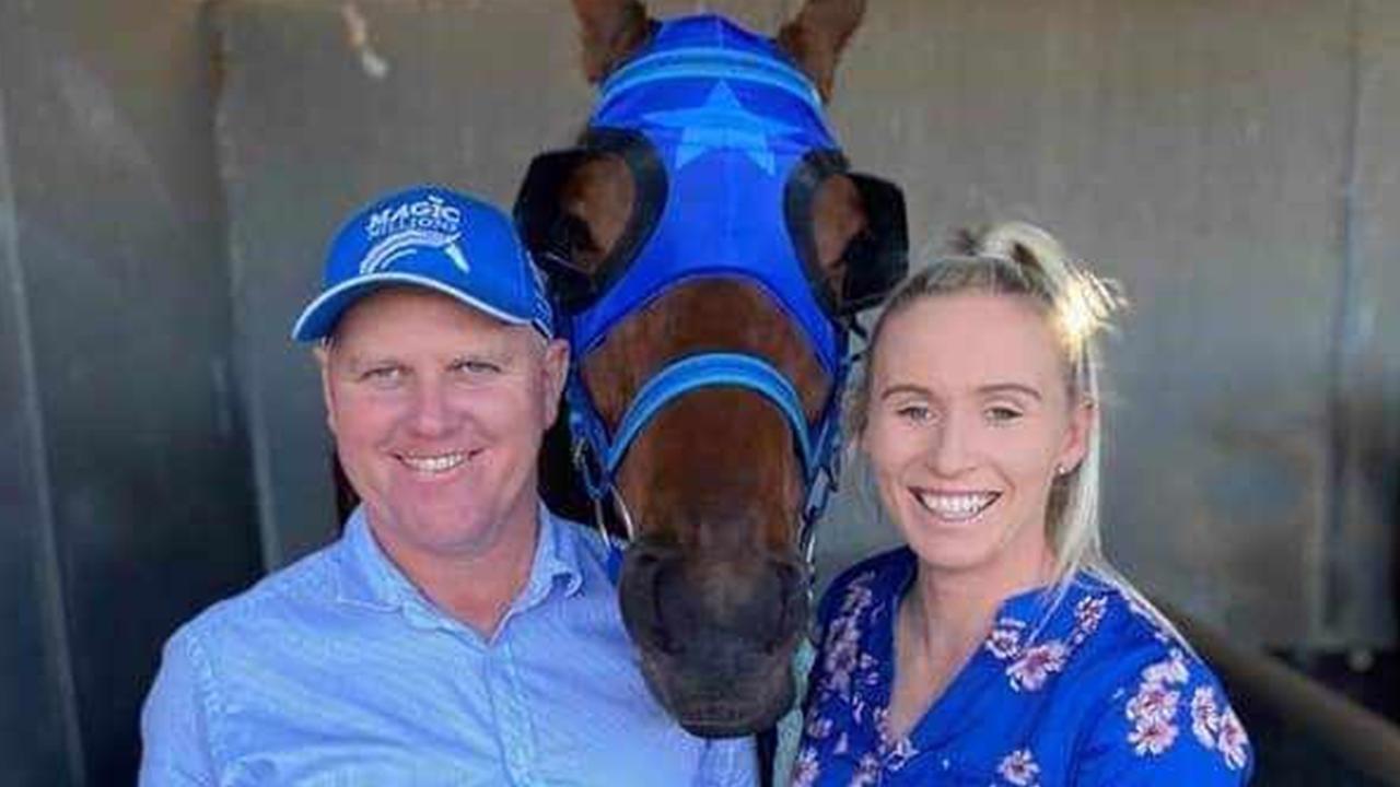 Horse trainer John Manzelmann with Jade Doolan and horse Cochrane.  Picture: Supplied
