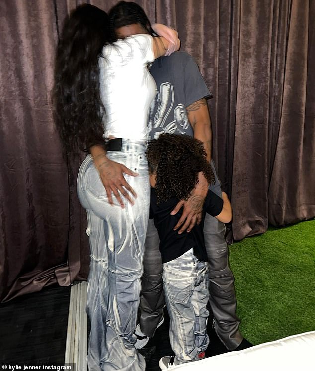 Family time: Kylie Jenner showed her support for her partner Travis Scott as she and daughter Stormi, four, attended his concert at London's O2 on Saturday