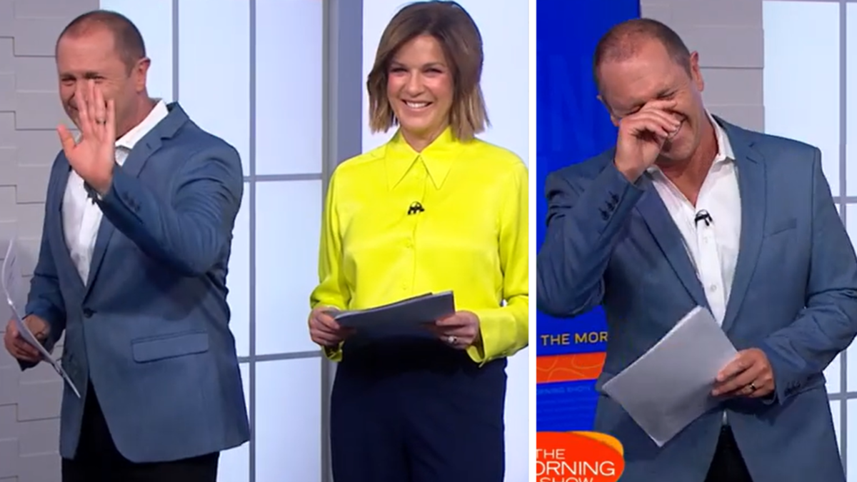 Larry Emdur walks off in hysterics live on-air - leaving co-host Kylie Gillies confused