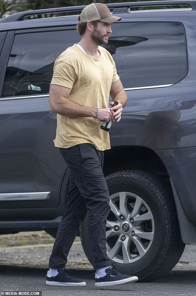 Healthy living!  Liam Hemsworth was seen going shopping for healthy groceries in Byron Bay recently