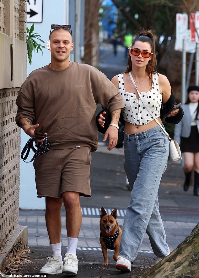 They call it puppy love!  Married At First Sight's Jack Millar and new girlfriend Love Island star Courtney Stubbs looked loved-up on the way to the vet in Sydney on Friday