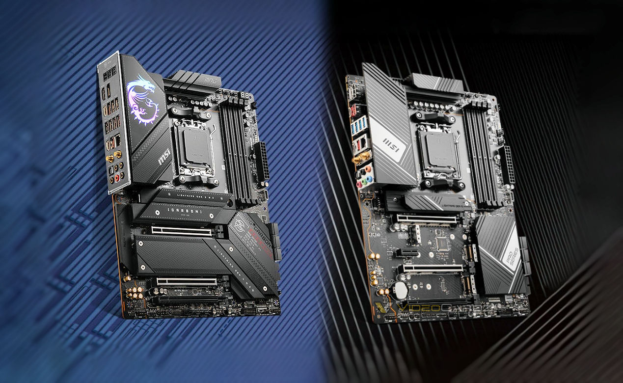 MSI X670 motherboards listed for at least €374 (X670 Pro) and €562 (X670E Carbon)