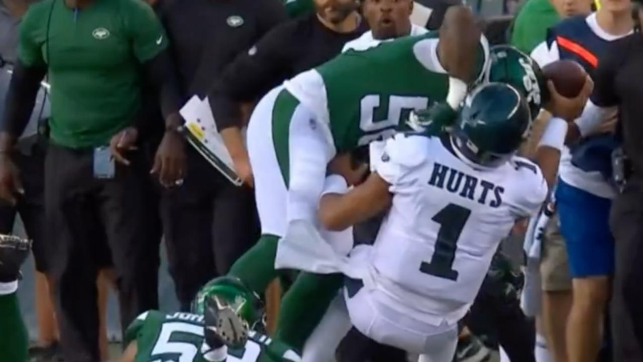 NFL 2022: Jalen Hurts hit out of bounds, video, Jordan Mailata, Eagles vs Jets, video, scores, news