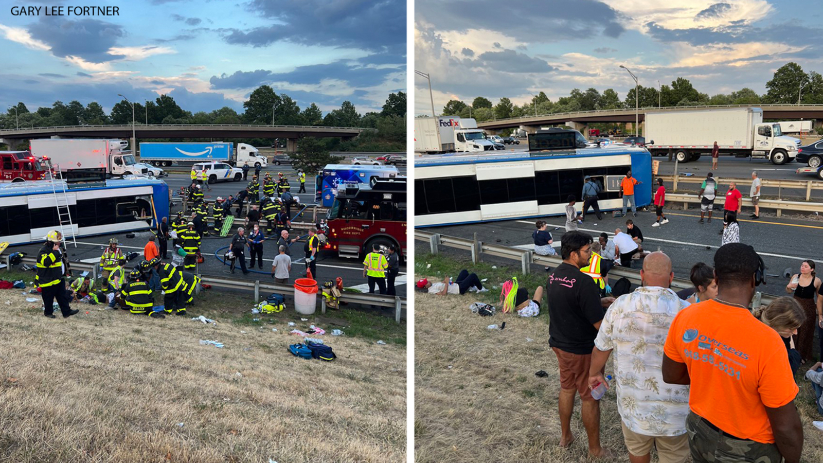 NJ crash: 1 killed, 5 injured after Megabus overturns on New Jersey Turnpike near service area in Woodbridge