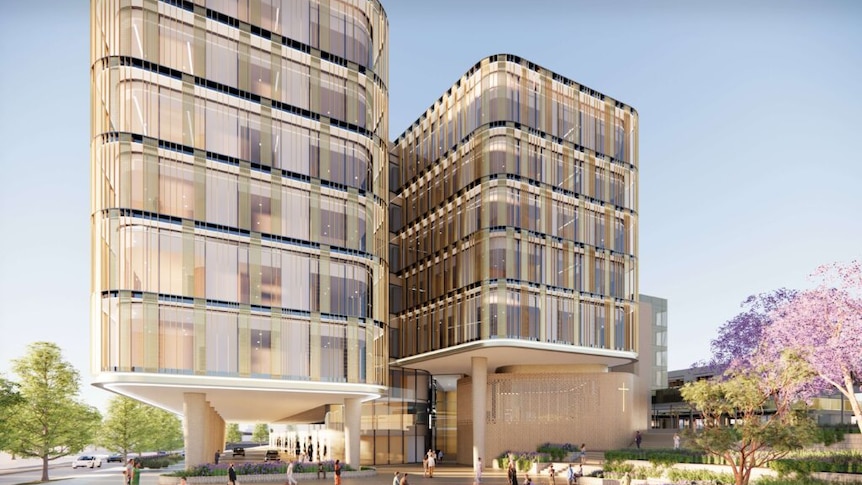 Architectural drawing of the new St John of God hospital in Subiaco, comprising two rectangular towers.