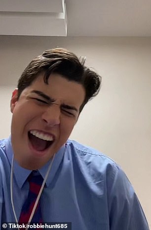 Robbie Hunt (pictured) has gone viral for his rendition of Jerry Lee Lewis' 1957 hit 'Great Balls of Fire'