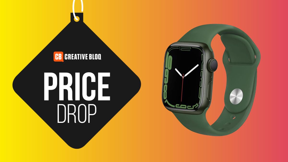 A product image of the green apple watch 7 on a colourful background with the words price drop