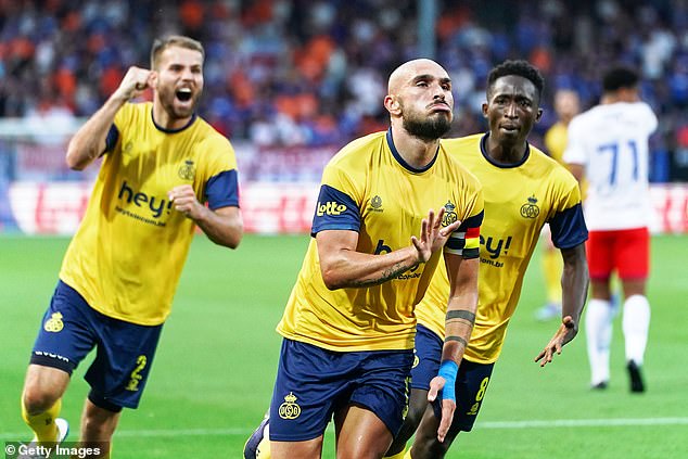 Union St Gilloise's Teddu Teuma scores the opener in their 2-0 win over Rangers on Tuesday
