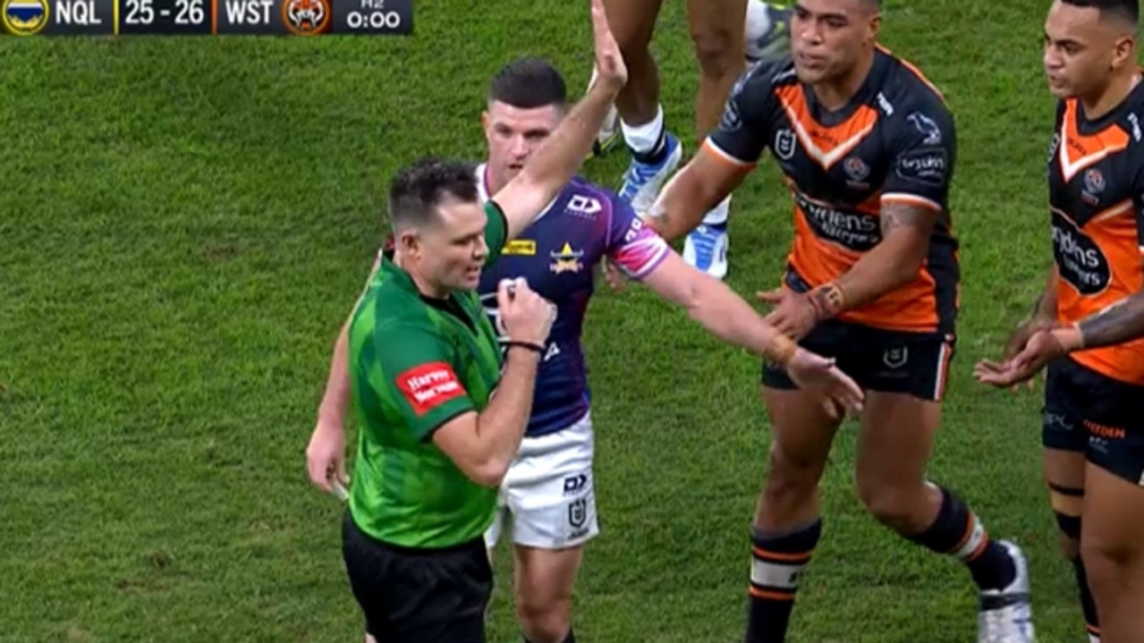 Wests Tigers vs Cowboys, escort penalty, captain's challenge, video, outcome, Asu Kepaoa, Kyle Feldt