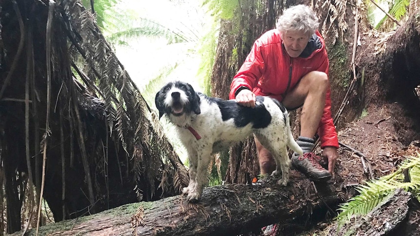 Bruce Fairfax, photographed with his dog.